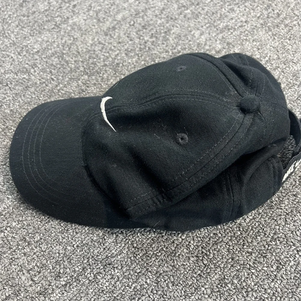 Nike Y2K Swoosh Baseball Cap Child Black Cotton Adjustable Dad Hat Sporty Street